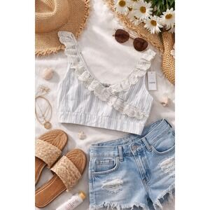 American Eagle Crop Top Tank Stripes Ruffles Boho Summer Beach Size Medium NWT